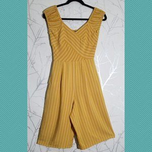 Angie Yellow Striped Smocked Cropped Jumpsuit